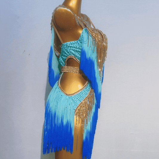 Customisable Dual Fringe Latin Dance Competition Dress