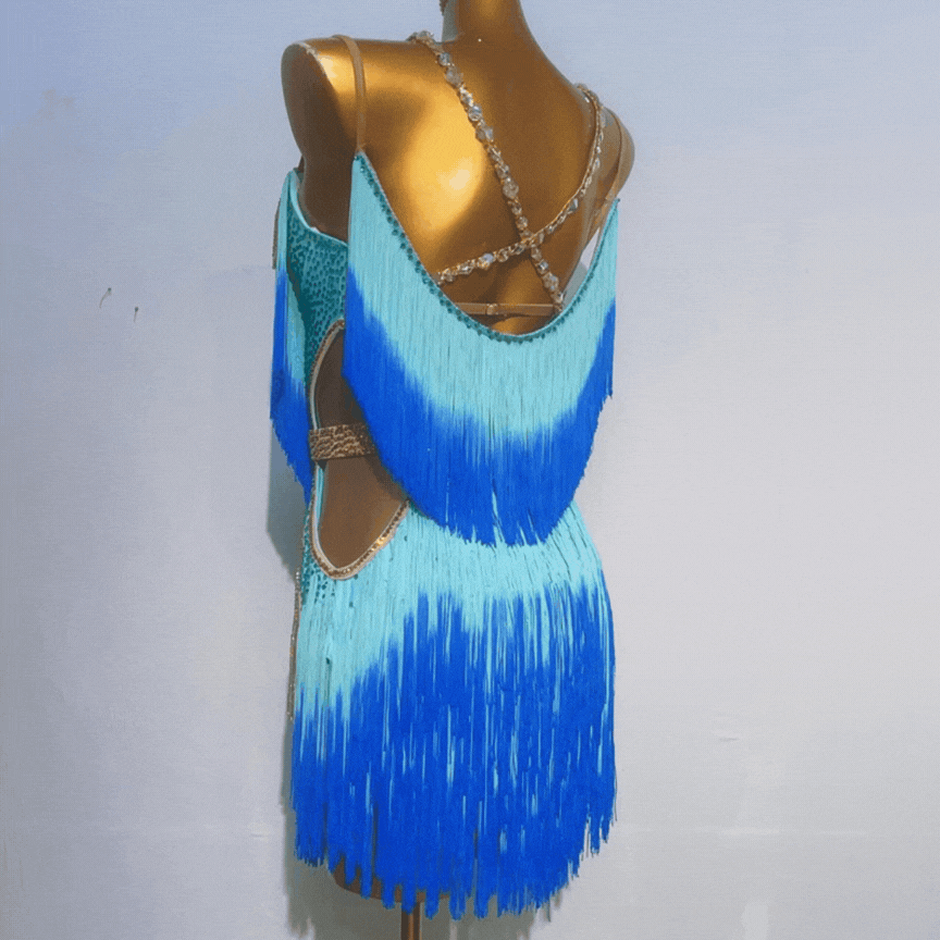 Customisable Dual Fringe Latin Dance Competition Dress