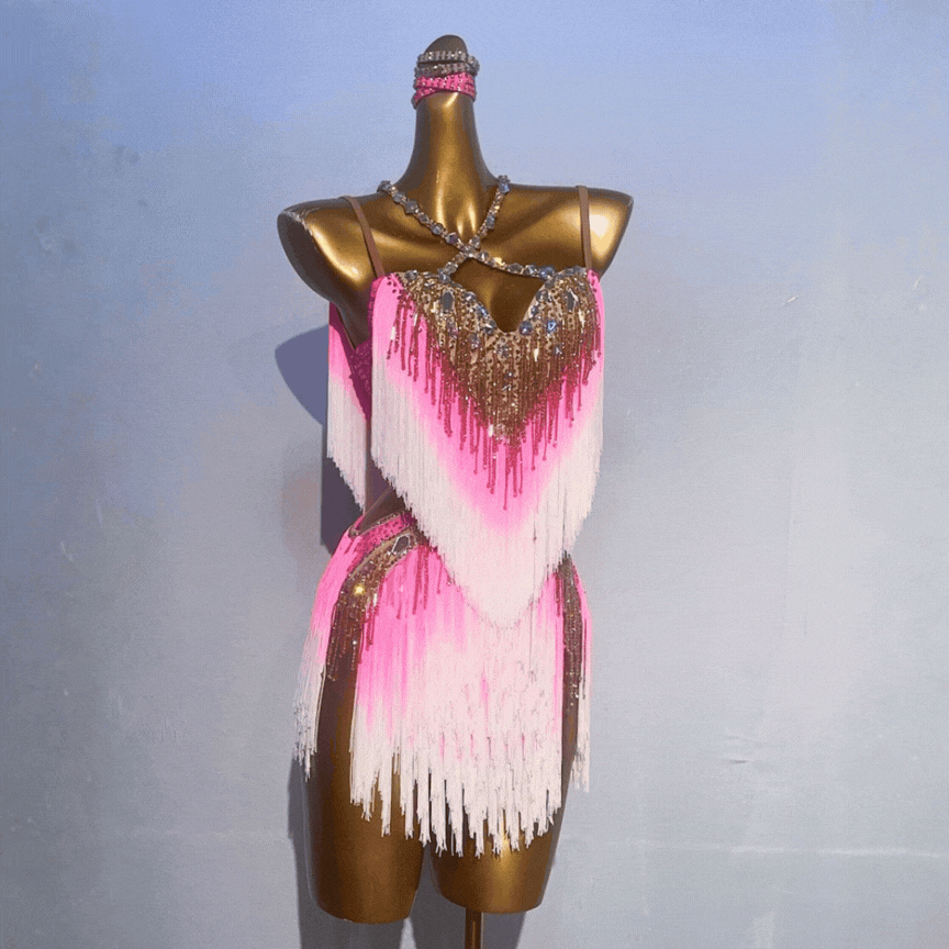 Customisable Dual Fringe Latin Dance Competition Dress
