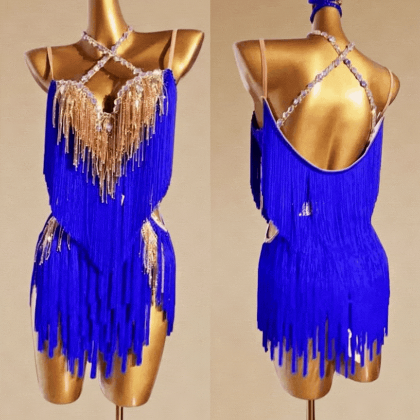 Customisable Dual Fringe Latin Dance Competition Dress