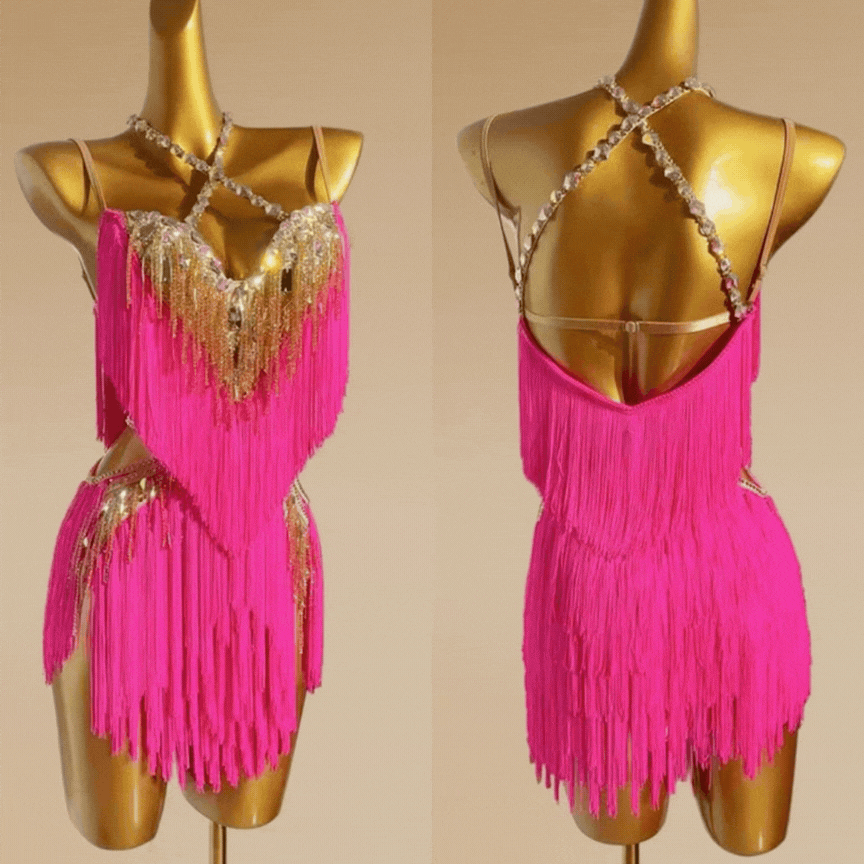 Customisable Dual Fringe Latin Dance Competition Dress