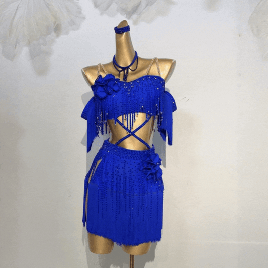 Customisable Crisscross Floral Fringe Latin Dance Competition Gown