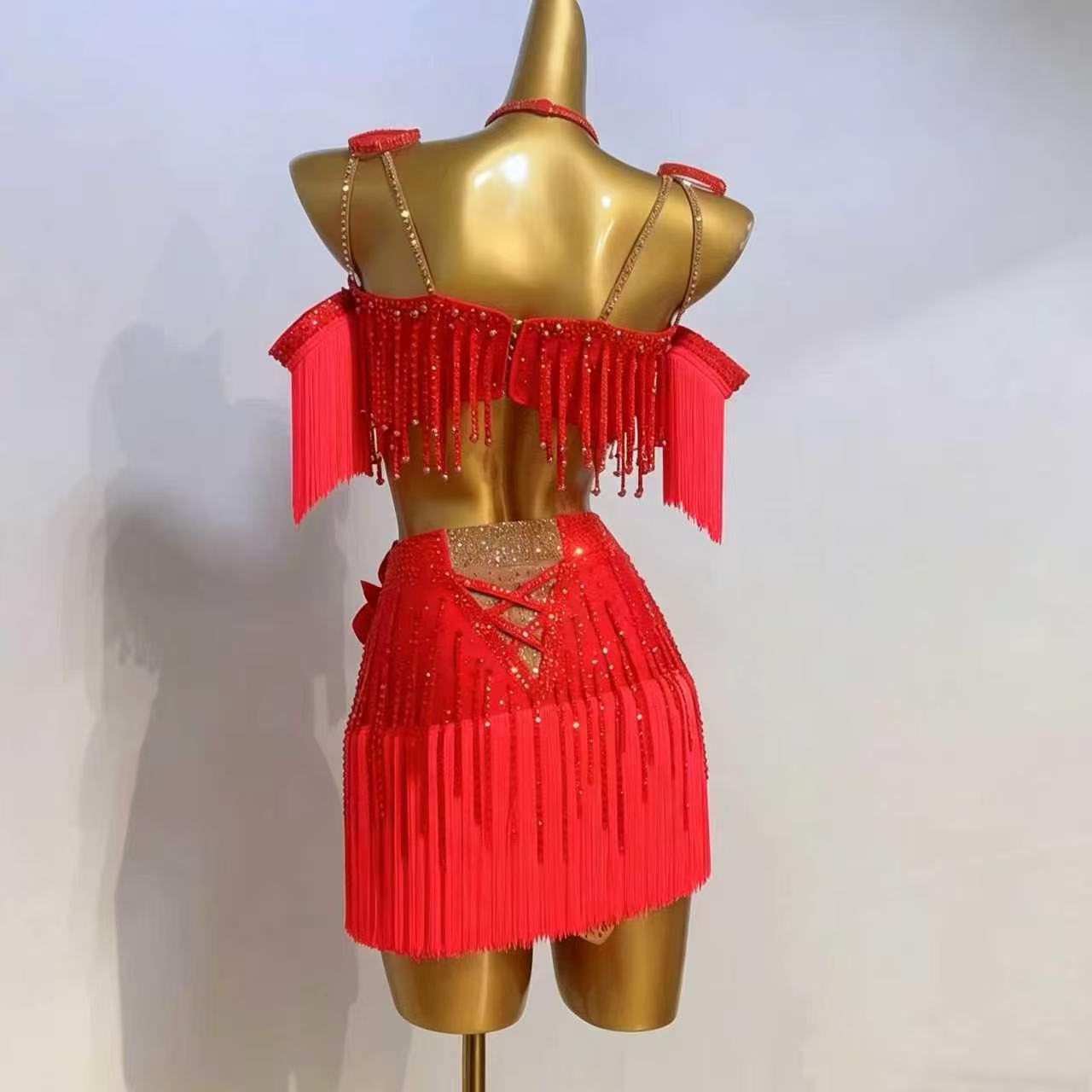 Customizable Crisscross Floral Fringe Latin Dance Competition Dress
