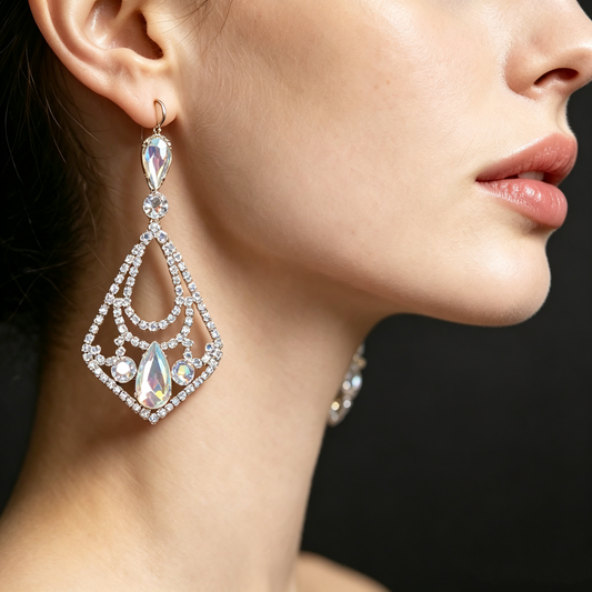 AB Crystal Diamond Frame Dangle Dance Competition Earrings