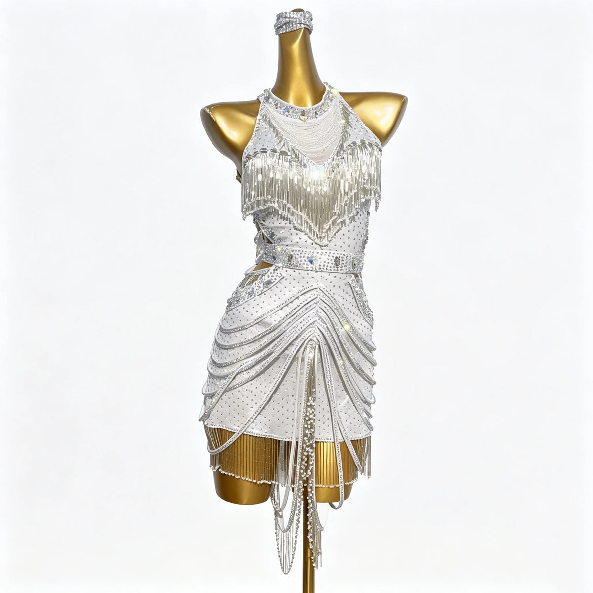 Custom Silver Sparkle Fringe Latin Competition Dress