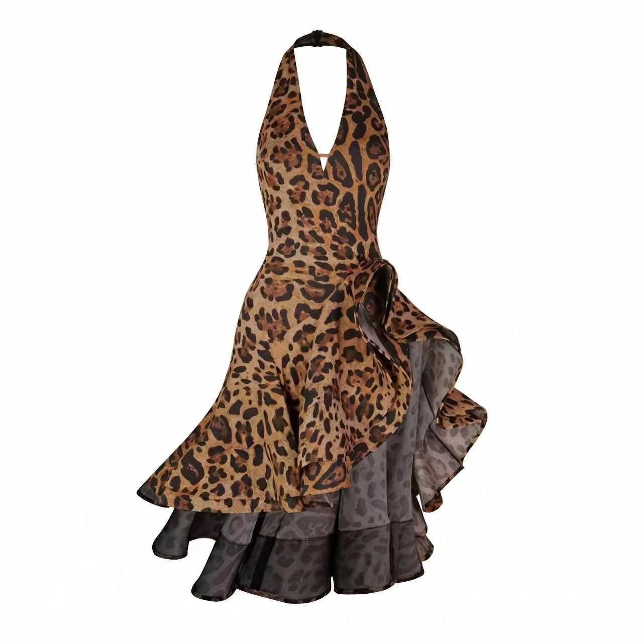 Custom Halter Leopard Latin Practice Dress