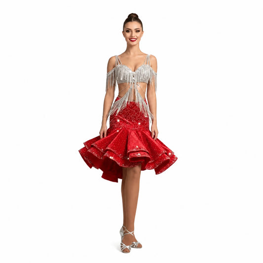 Custom Stage Ignite Fringe Rhinestone Latin Competition Dress
