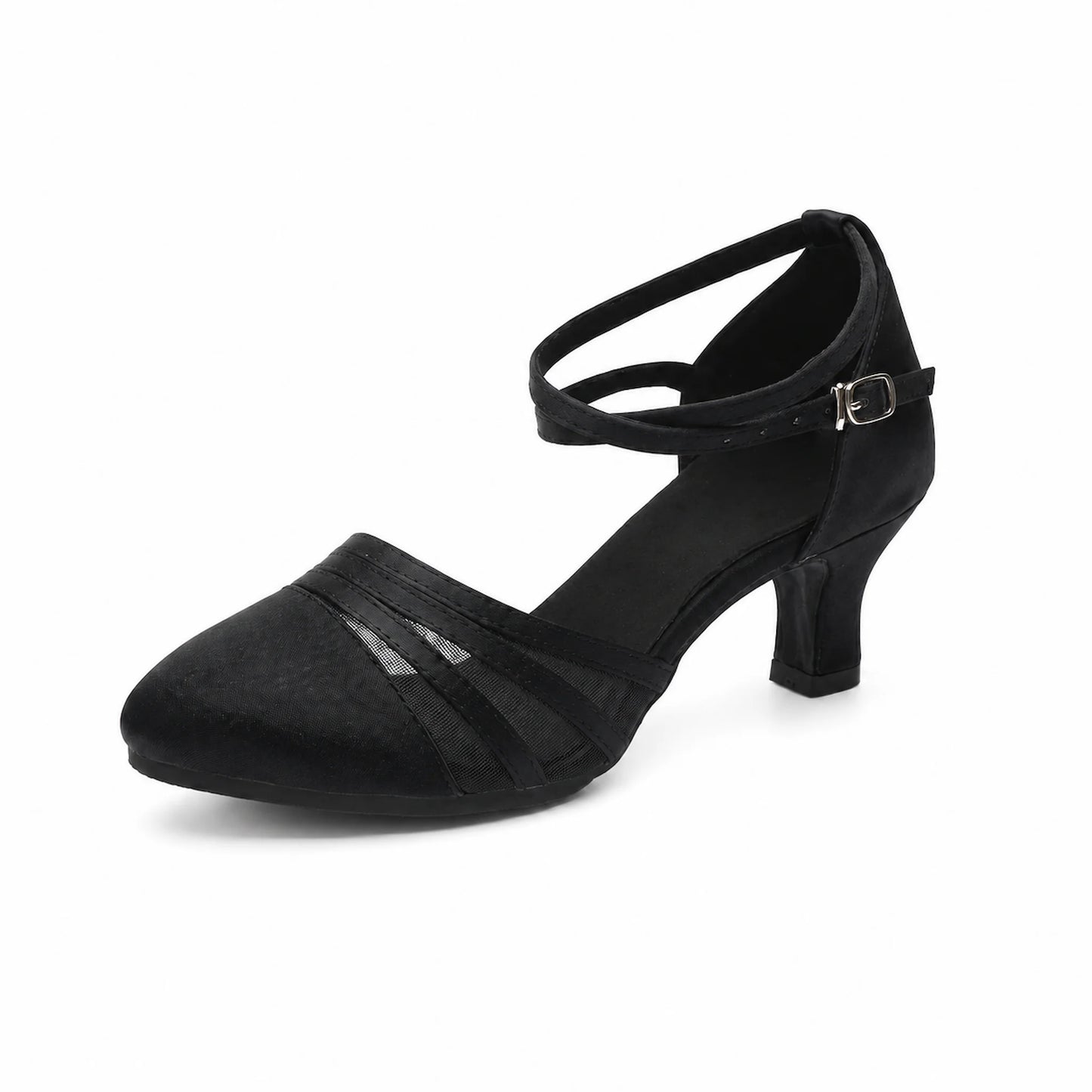 Black Satin Mesh Ballroom Dance Competition Shoes
