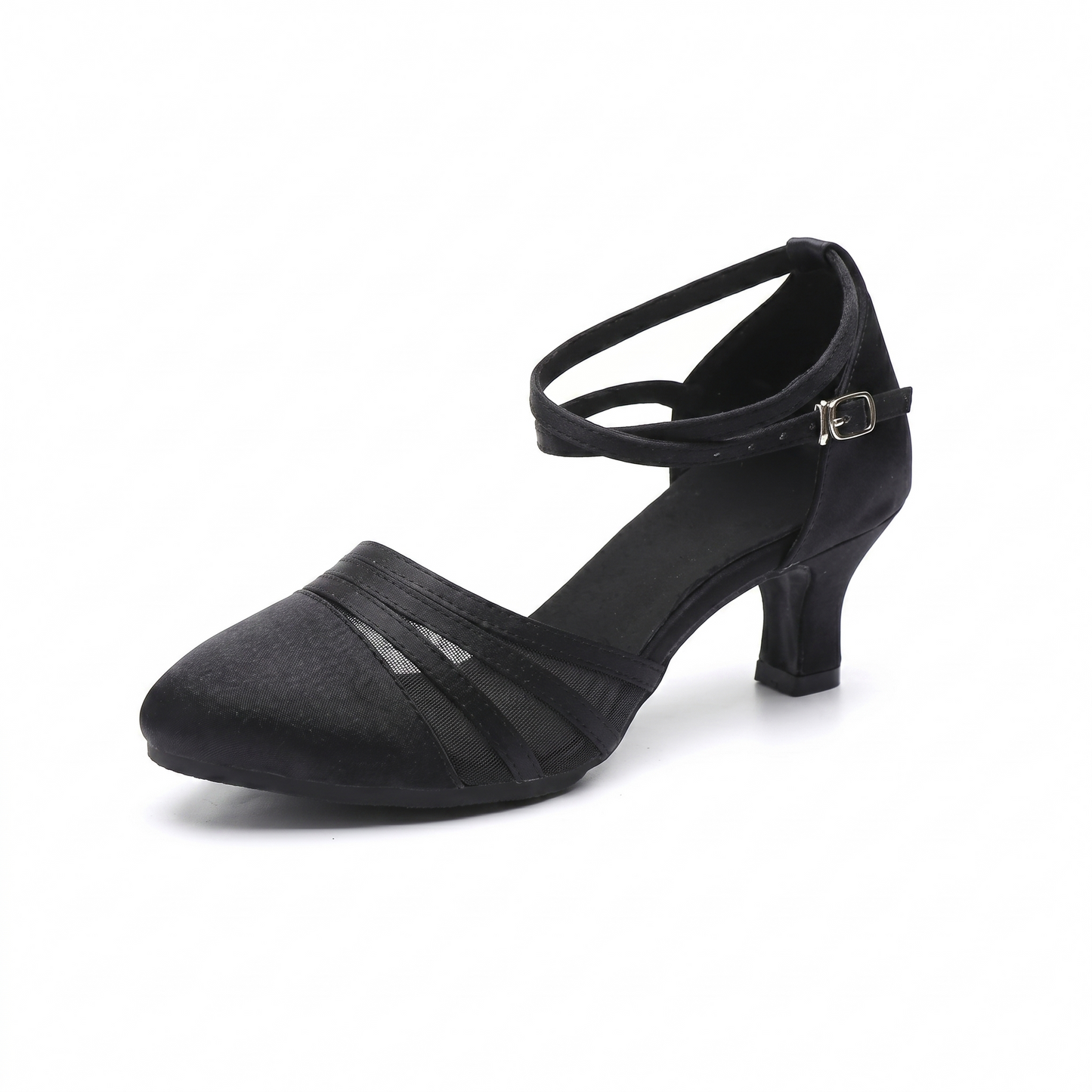 Black Satin Mesh Ballroom Dance Competition Shoes