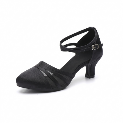 Black Satin Mesh Ballroom Dance Competition Shoes
