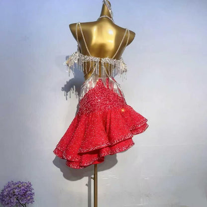 Custom Stage Ignite Fringe Rhinestone Latin Competition Dress