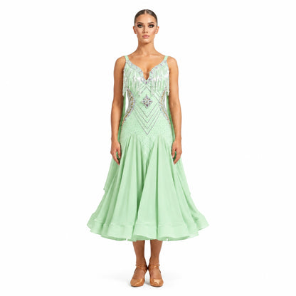 Custom Mint Green Pearl Standard Ballroom Competition Dress