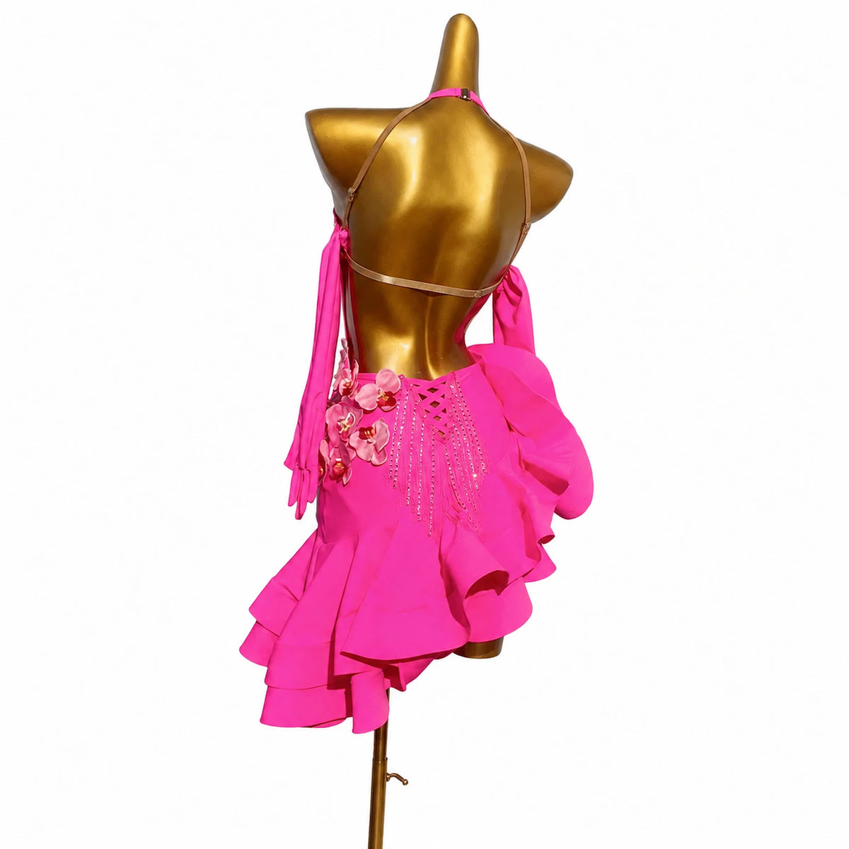 Custom Hot Pink Orchid Ruffle Latin Competition Dress