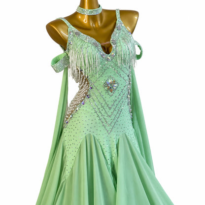Custom Mint Green Pearl Standard Ballroom Competition Dress