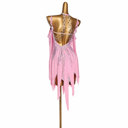 Custom Dynamic Pink Fringe Latin Competition Dress