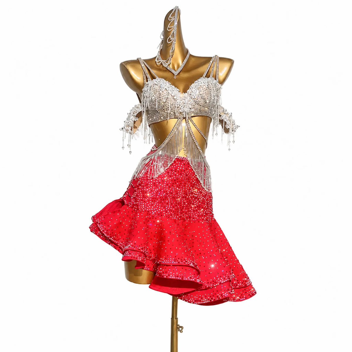 Custom Stage Ignite Fringe Rhinestone Latin Competition Dress