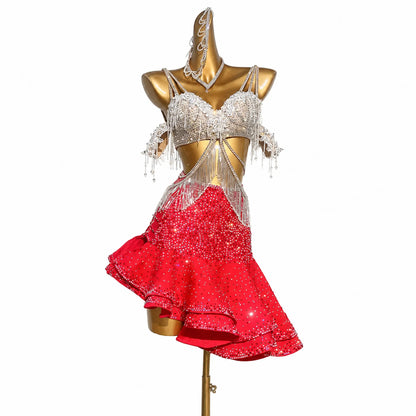 Custom Stage Ignite Fringe Rhinestone Latin Competition Dress