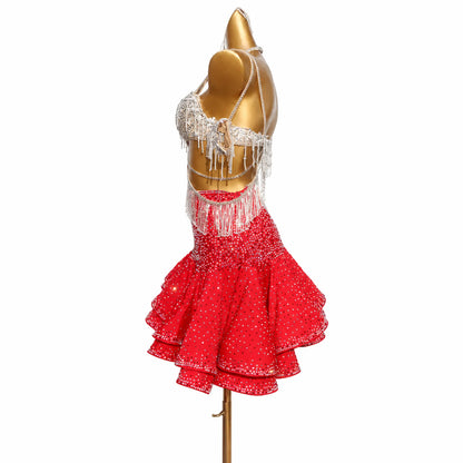 Custom Stage Ignite Fringe Rhinestone Latin Competition Dress