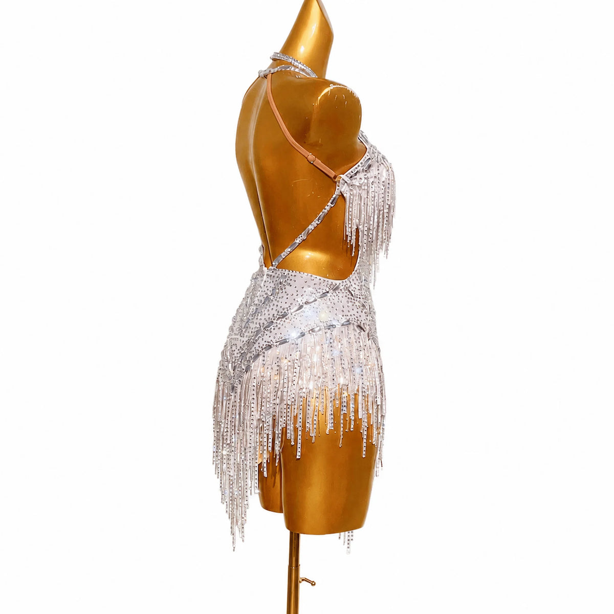 Customizable White Silver Glow Latin Dance Competition Dress
