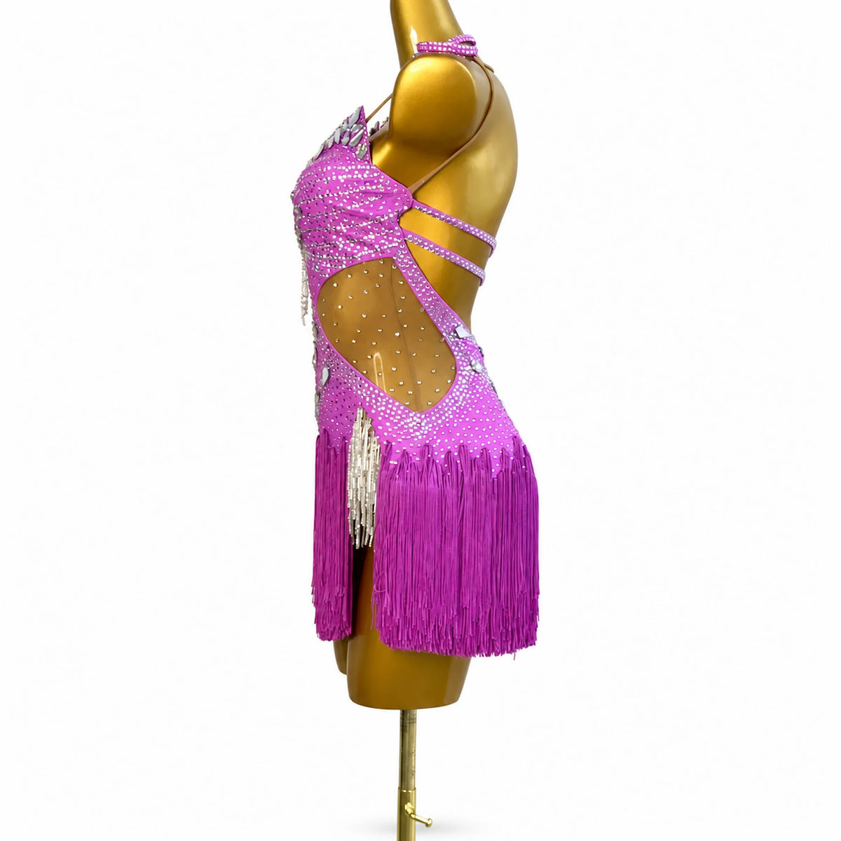 Custom Fuchsia Fringe Latin Competition Dress