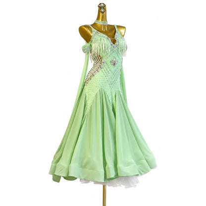 Custom Mint Green Pearl Standard Ballroom Competition Dress