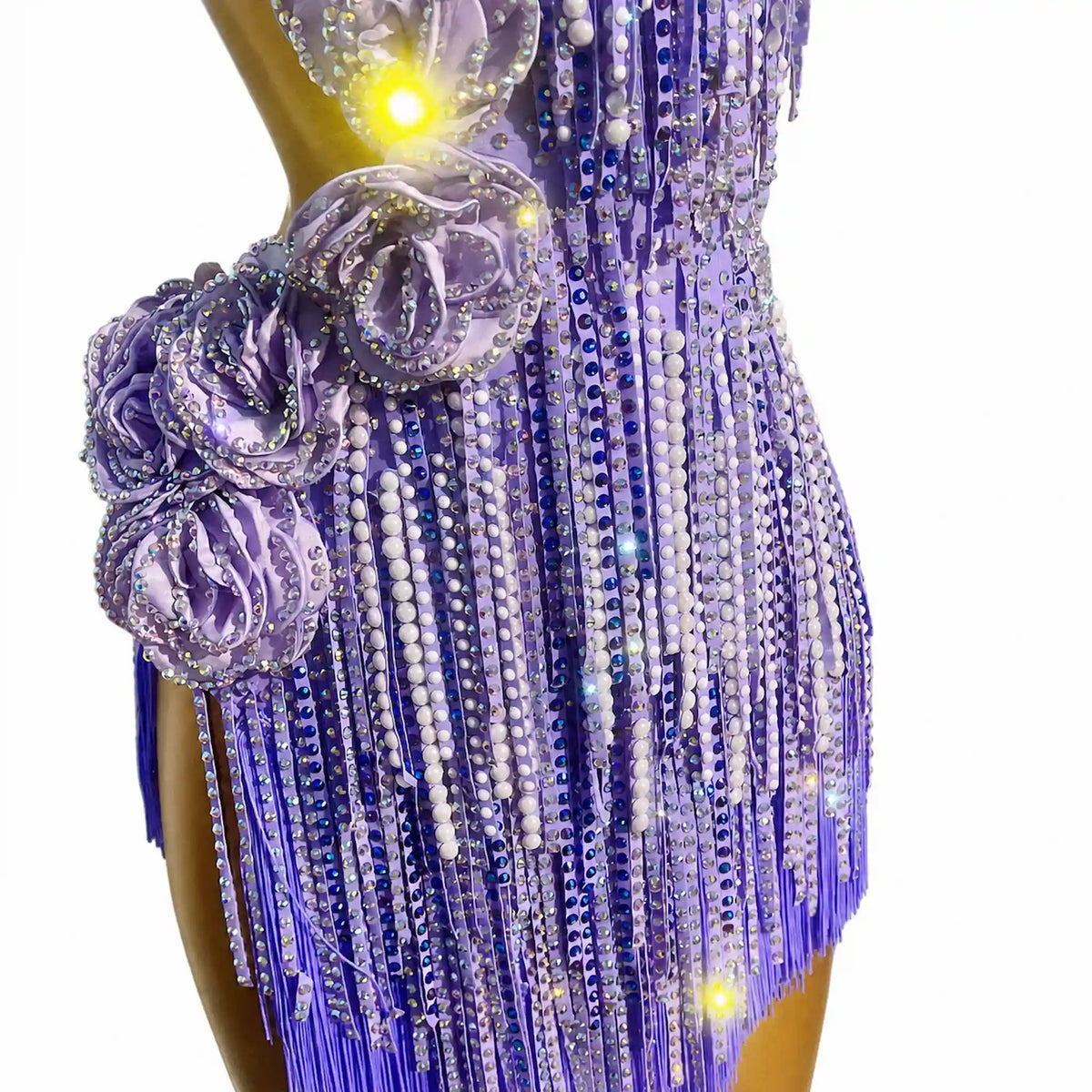 Customizable Lavender Floral Crystal Fringe Latin Competition Dress
