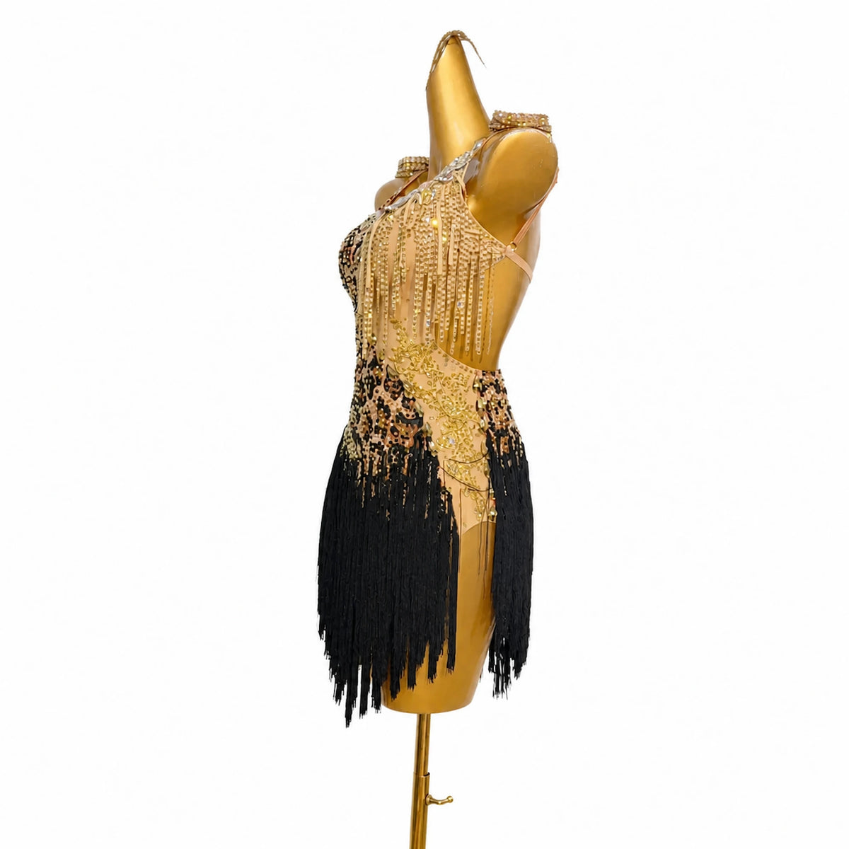 Custom Leopard Print Fringe Latin Dance Competition Dress