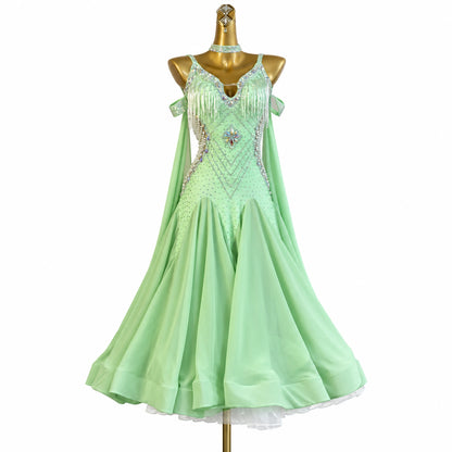 Custom Mint Green Pearl Standard Ballroom Competition Dress