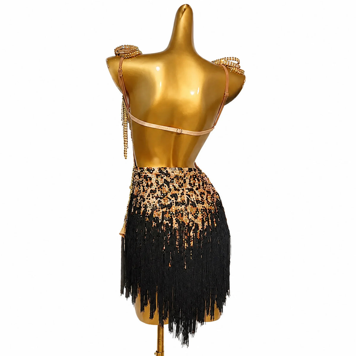 Custom Leopard Print Fringe Latin Dance Competition Dress