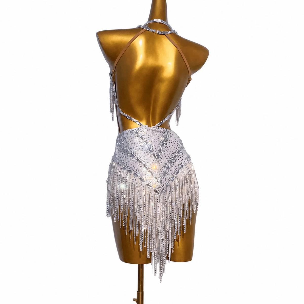 Customizable White Silver Glow Latin Dance Competition Dress