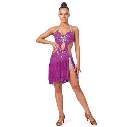 Custom Fuchsia Fringe Latin Competition Dress