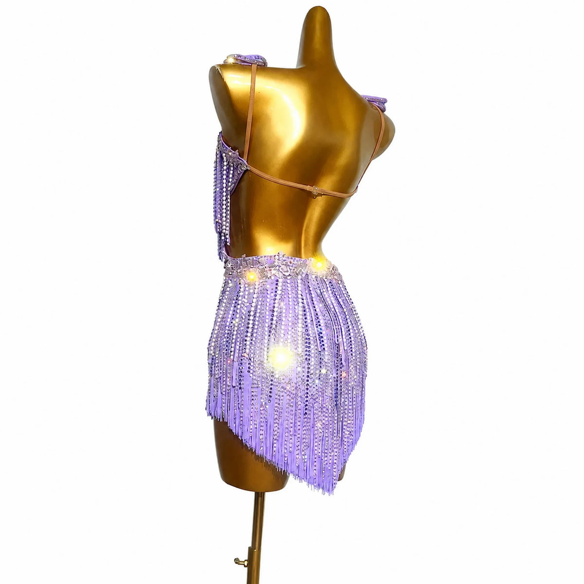Customizable Lavender Floral Crystal Fringe Latin Competition Dress