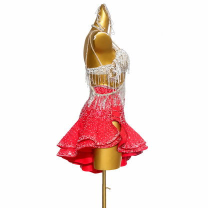 Custom Stage Ignite Fringe Rhinestone Latin Competition Dress