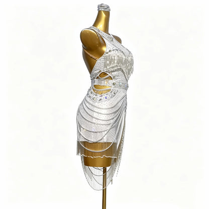 Custom Silver Sparkle Fringe Latin Competition Dress