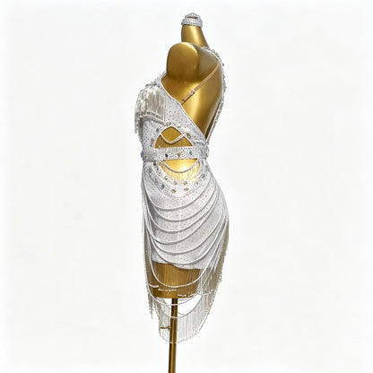Custom Silver Sparkle Fringe Latin Competition Dress